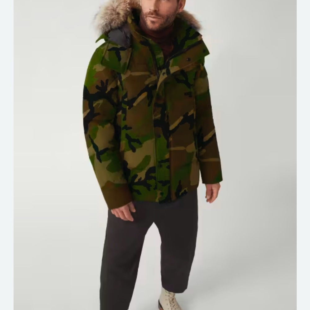 Camouflage Men's Jacket with Fur Hood